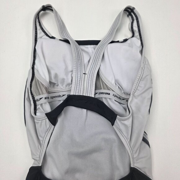 Speedo Womens Black White Racerback One-Piece Swimsuit PowerFLEX Eco Size 8 - Picture 5 of 9